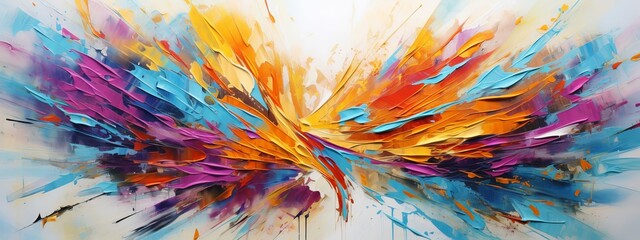 Aufkleber - Closeup of abstract rough colorful bold rainbow colors explosion painting texture, with oil brushstroke, pallet knife paint on canvas - Art background illustration