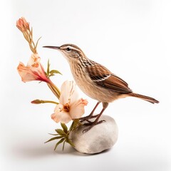 Wall Mural - Sedge wren bird isolated on white background.