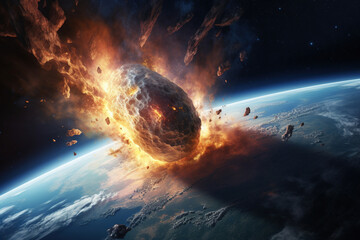 Wall Mural - a huge comet on impact on earth, planet earth, world, asteroid impact