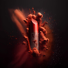 Canvas Print - Red luxury lipstick with powerful explosion for art concept