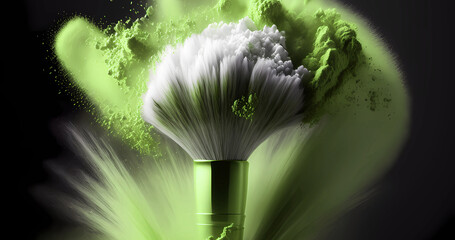 Canvas Print - Creative green makeup brush backdrop with abstract splash