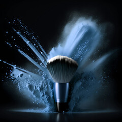 Wall Mural - Luxury abstract blue makeup brush with powder splashes