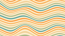 Abstract Background Of Psychedelic Groovy Waves Design In 1970s Hippie Retro Style. Vector Pattern Ready To Use For Textile, Cloth, Wrap And Other.
