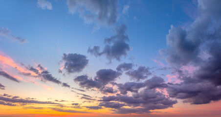 Wall Mural - Real Sky - Gentle ligth colors of sunrise sundown sky with pastel  light  clouds, real sky photo. Real sky cloudscape natural background.