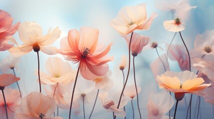 Wall Mural - Blurred of flowers with bokeh soft blur in the pastel vintage retro tone for background. Valentine or wedding invitation card