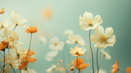 Wall Mural - Blurred of flowers with bokeh soft blur in the pastel vintage retro tone for background. Valentine or wedding invitation card