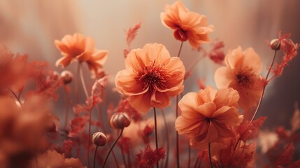 Wall Mural - Blurred of flowers with bokeh soft blur in the pastel vintage retro tone for background. Valentine or wedding invitation card