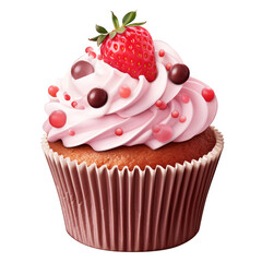 Wall Mural - Strawberry cupcake with strawberry isolated on a white background, PNG