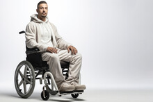 Young disabled man in a wheelchair. copy space for text