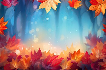 Wall Mural - colorful autumn leaves shiny background illustration