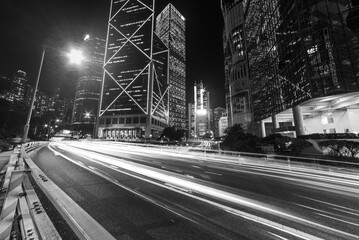 Aufkleber - traffic in central district of Hong Kong city at night