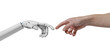 Human hand touching a robotic hand as in the painting 