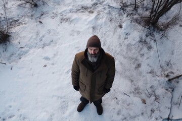 Canvas Print - high angle shot of a man standing outdoors in winter