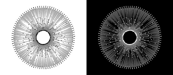 Leinwandbilder - Abstract background with lines and dots in circle. Art design BIG DATA concept. Black lines on a white background and white lines on the black side.