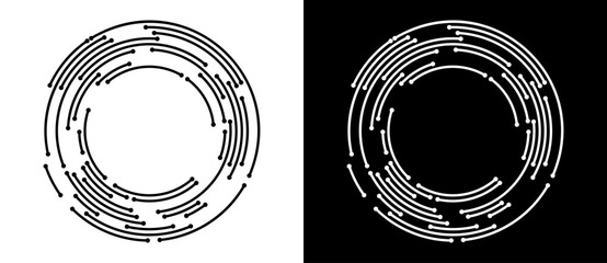 Aufkleber - Abstract background with lines and dots in circle. Art lines design as logo or icon. Black lines on a white background and white lines on the black side.