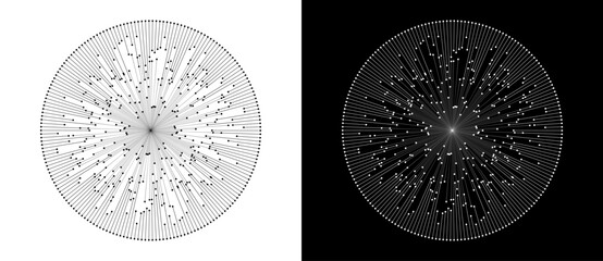 Leinwandbilder - Abstract background with lines and dots in spiral. Art design BIG DATA concept. Black lines on a white background and white lines on the black side.