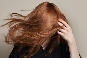 Sticker - studio shot of an unrecognizable woman posing with her hair covering half of her face