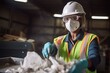 © Natalia - shot of a woman using a dust mask in recycling and waste management