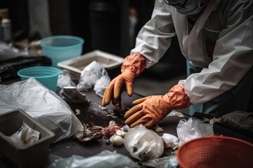 Wall Mural - shot of a man using gloves while sorting through rubbish