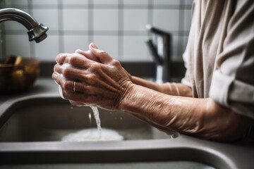 Poster - shot of an unrecognizable woman washing her hands before cooking at home