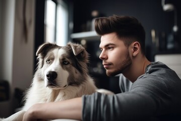 Canvas Print - shot of a young man and his dog relaxing together at home