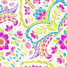 Seamless Pattern With Multicolor Paisley Print. Vector Illustration