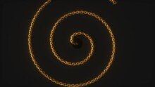 3d Rendering, Abstract Rotating Spiral Design With Shiny Golden Twisted Chain Isolated On Black Background. Jewelry Art. Rope Style Link With Metallic Texture. Fashion Intro