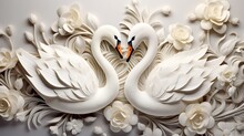 3D Wallpaper Design With Florals Swan Background
