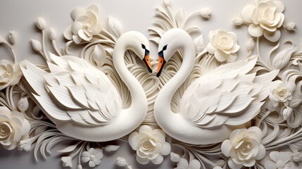 3d wallpaper design with florals swan background