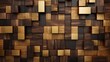 3D Wallpaper in the form of imitation of decorative mosaic of wood colored details and gold decor. High quality seamless realistic texture.