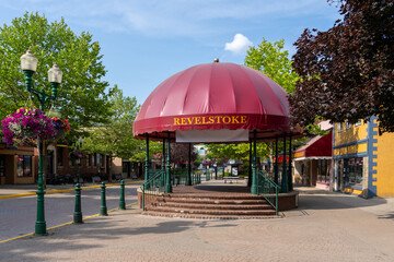 Downtown Revelstoke in British Columbia, Canada - July 6, 2023. Revelstoke is a city in southeastern British Columbia, Canada. 