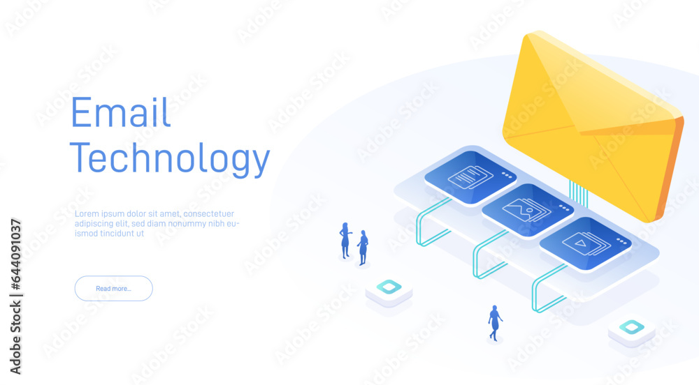 Isometric Email services concept. Data analysis, checking email ...
