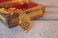 Indian Traditional Wedding Gold Necklace With Peacock Design