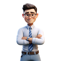 3D Cute cartoon male teacher character on transparent background. Generative AI