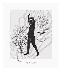 Wall Mural - hand drawn vector abstract graphic line art ,contemporary collection print with boho aesthetics fema
