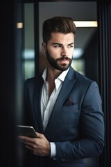 Sticker - shot of a handsome young businessman using his tablet in the office