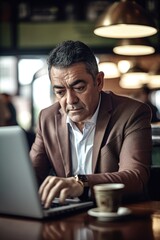 Poster - shot of a businessman looking at information on his laptop in a coffee shop