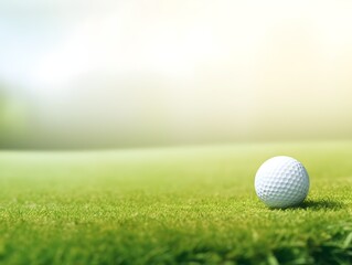  Golf ball on beautiful green grass course with blurred light background