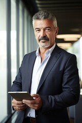 Canvas Print - portrait of a mature businessman using a digital tablet in an office