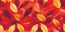 Seamless Pattern With Acorns And Autumn Oak Leaves In Orange, Beige, Brown And Yellow. Perfect For Wallpaper, Gift Paper, Pattern Fills, Web Page Background, Autumn Greeting Cards.