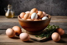 Organic Chicken Eggs On A Bowl Made With Generative AI