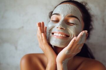 Sticker - Beautiful girl with cosmetic mask on her face.