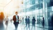 © Romana - blurred business people in white glass office. Abstract blurred office interior space background. blue and orange colors. Business concept