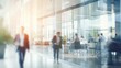 © Romana - blurred business people in white glass office. Abstract blurred office interior space background. blue and orange colors. Business concept