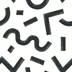 Brush drawn geometric lines, shapes. Black ink maze on white background