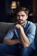 Poster - shot of a handsome young man sitting with his arms crossed while relaxing on the sofa at home