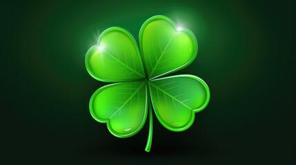 Four-leaf green clover for good luck on St. Patrick's Day,  white background, holiday concept of spring, plant clover symbol. Generative AI