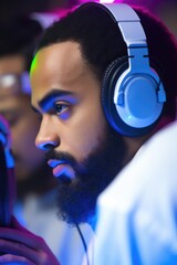 Canvas Print - closeup shot of a man using his cellphone at a silent disco