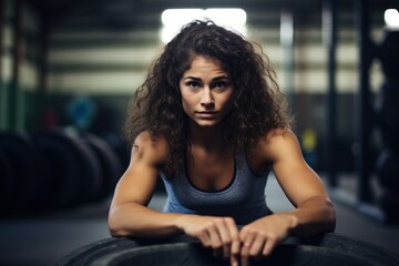 Wall Mural - Woman muscular athlete in the gym.