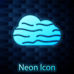 Sticker - Glowing neon Fog and cloud icon isolated on brick wall background. Vector Illustration